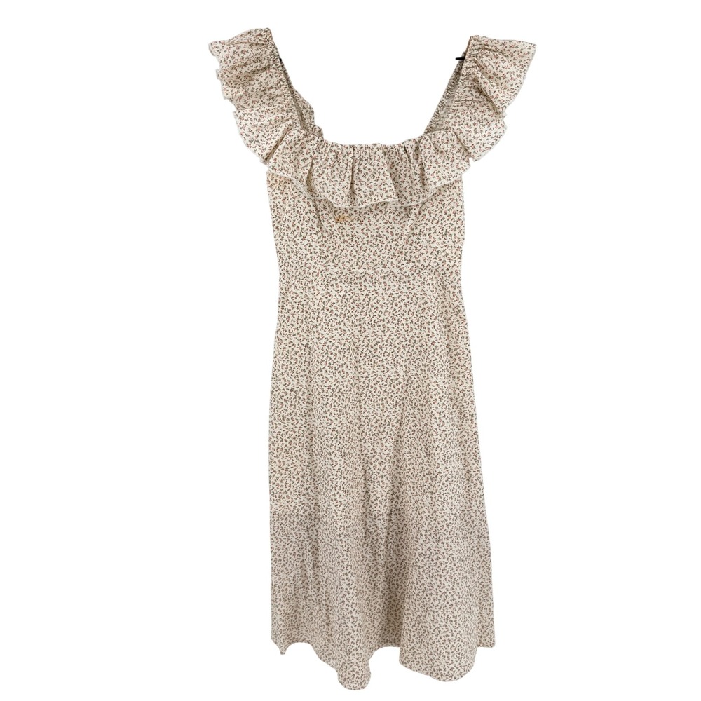 O.P.T. Ruffle Midi Dress Cream Floral Small Cottagecore Prairie Romantic Boho‎